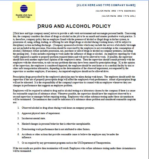 Drug and Alcohol Policy Template