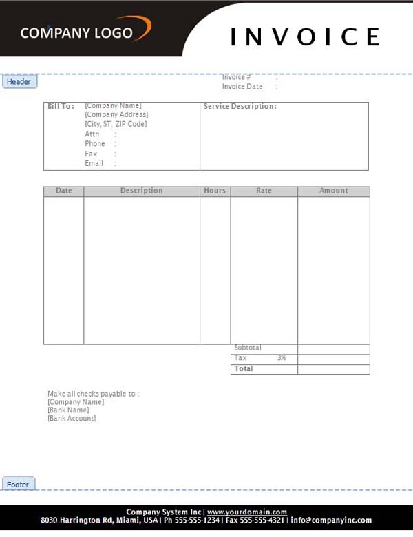 Hourly Service Invoice Template